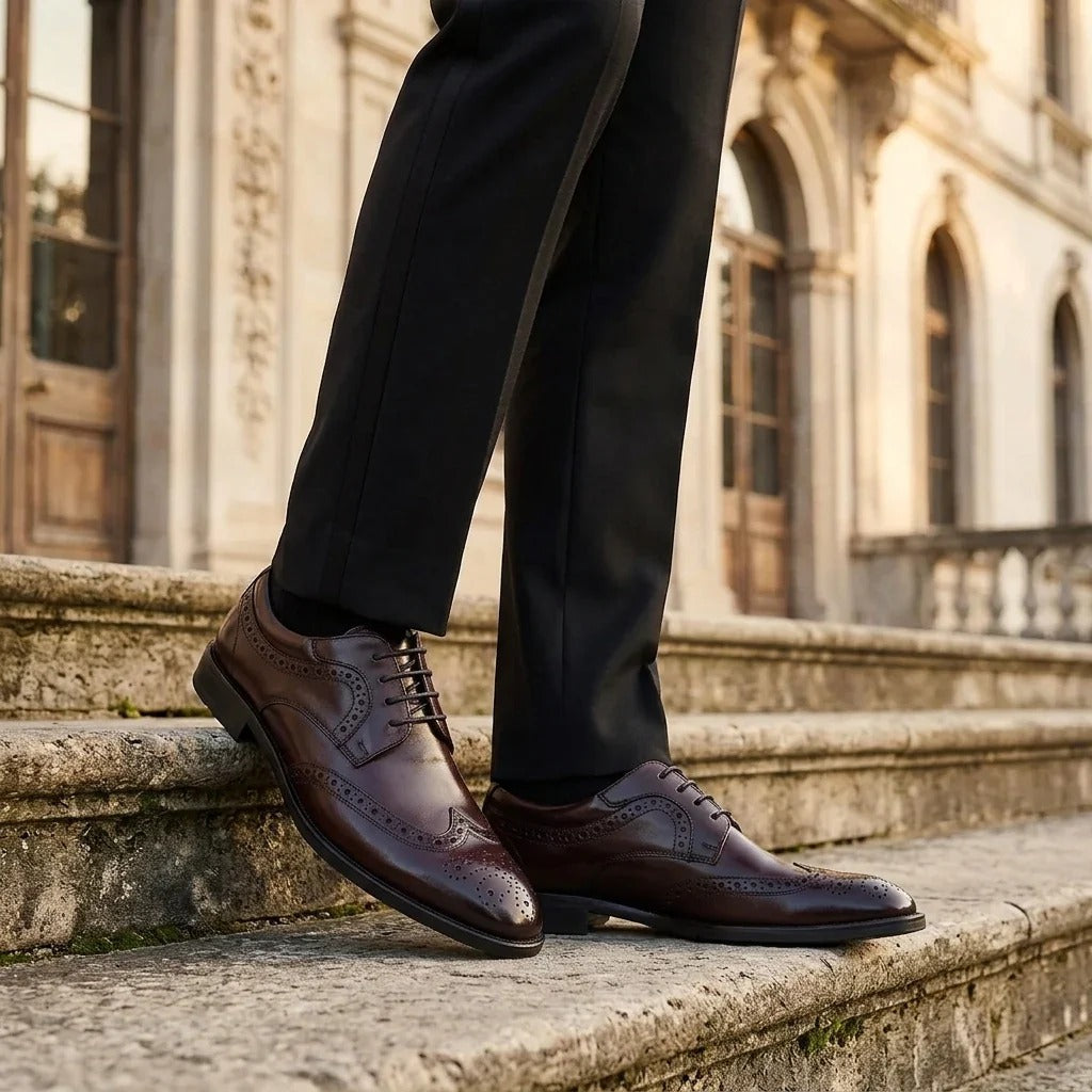Cambridge - Scarpe Derby brogue da uomo color marrone scuro con punta a coda di rondine
