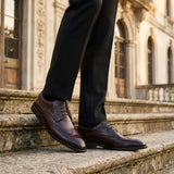 Cambridge - Scarpe Derby brogue da uomo color marrone scuro con punta a coda di rondine