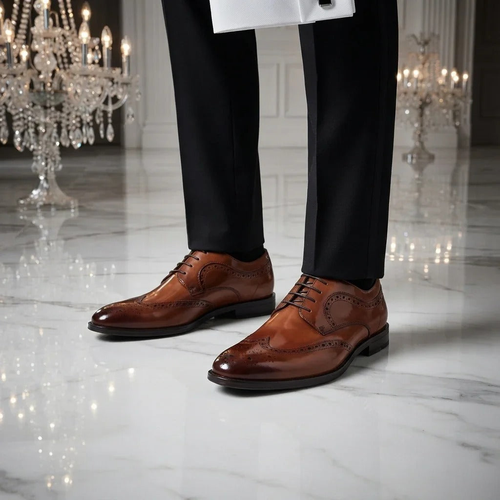 Cambridge - Scarpe Derby da uomo modello Wingtip Brogue color marrone chiaro