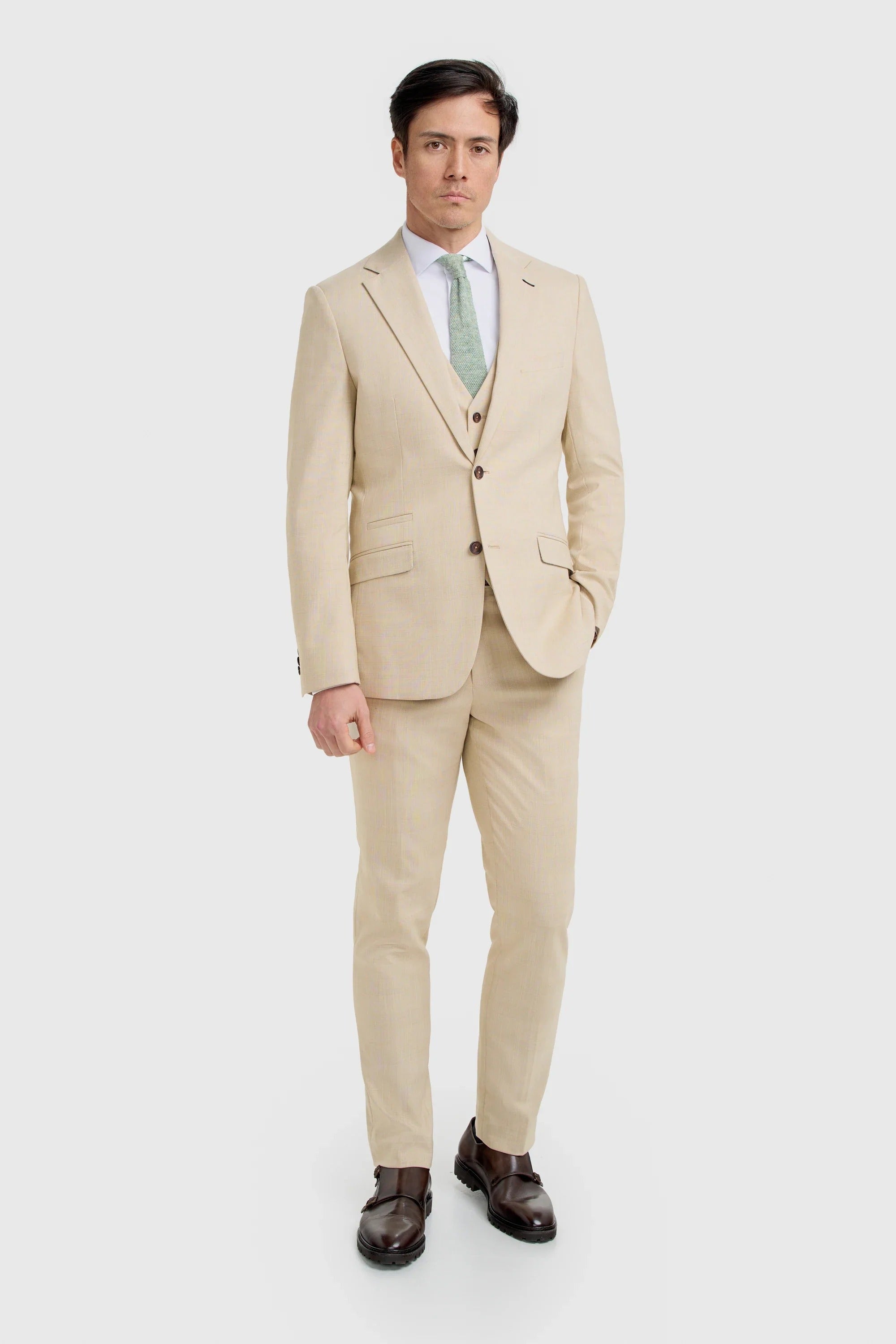 Camden - Abito da uomo a tre pezzi a quadri beige