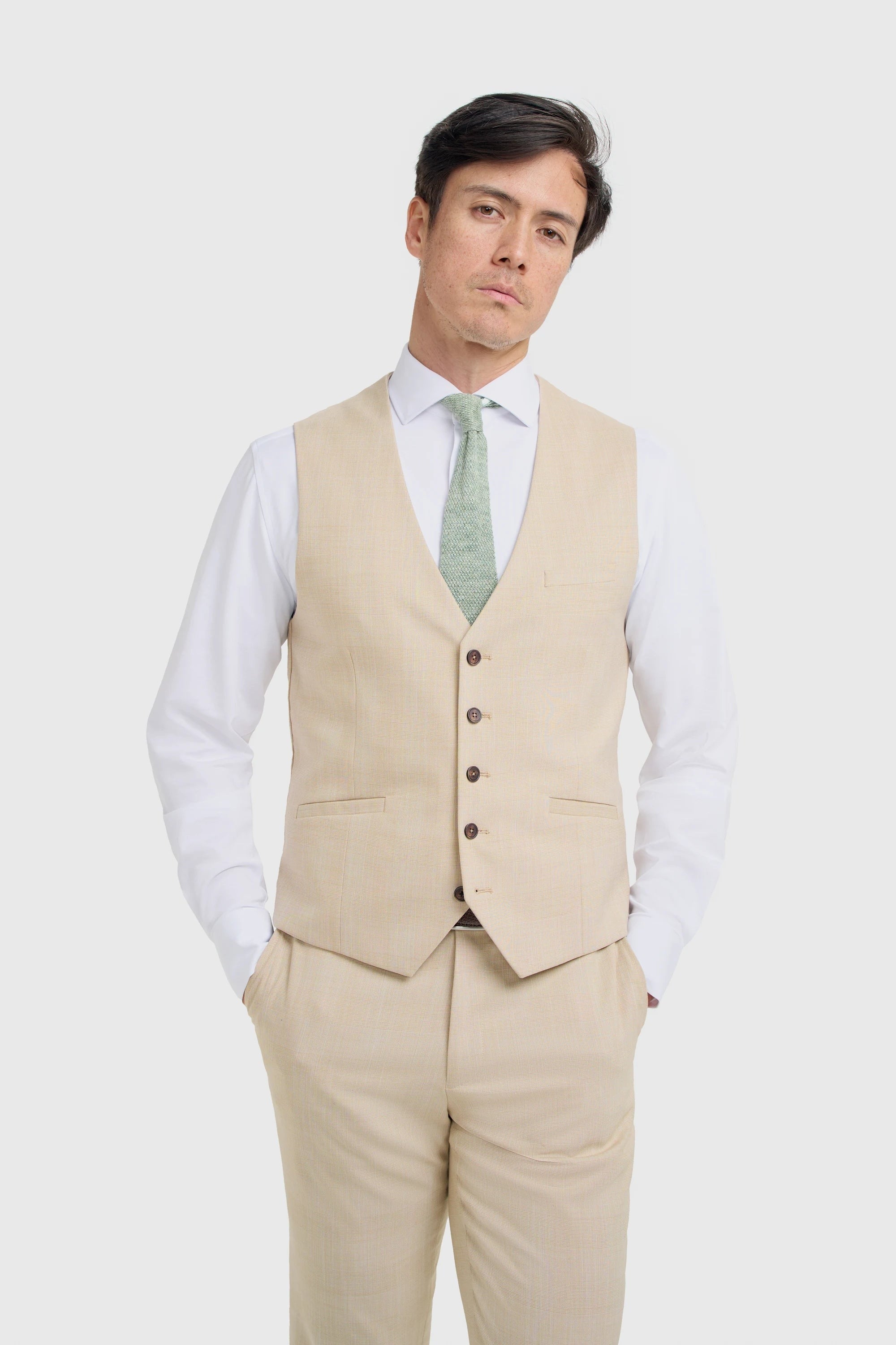 Camden - Abito da uomo a tre pezzi a quadri beige