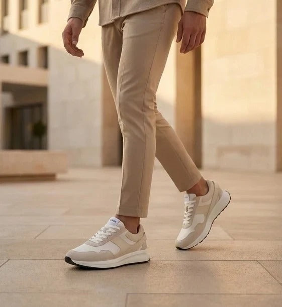 Canbera - Sneakers da uomo in pelle scamosciata bianca e leggera