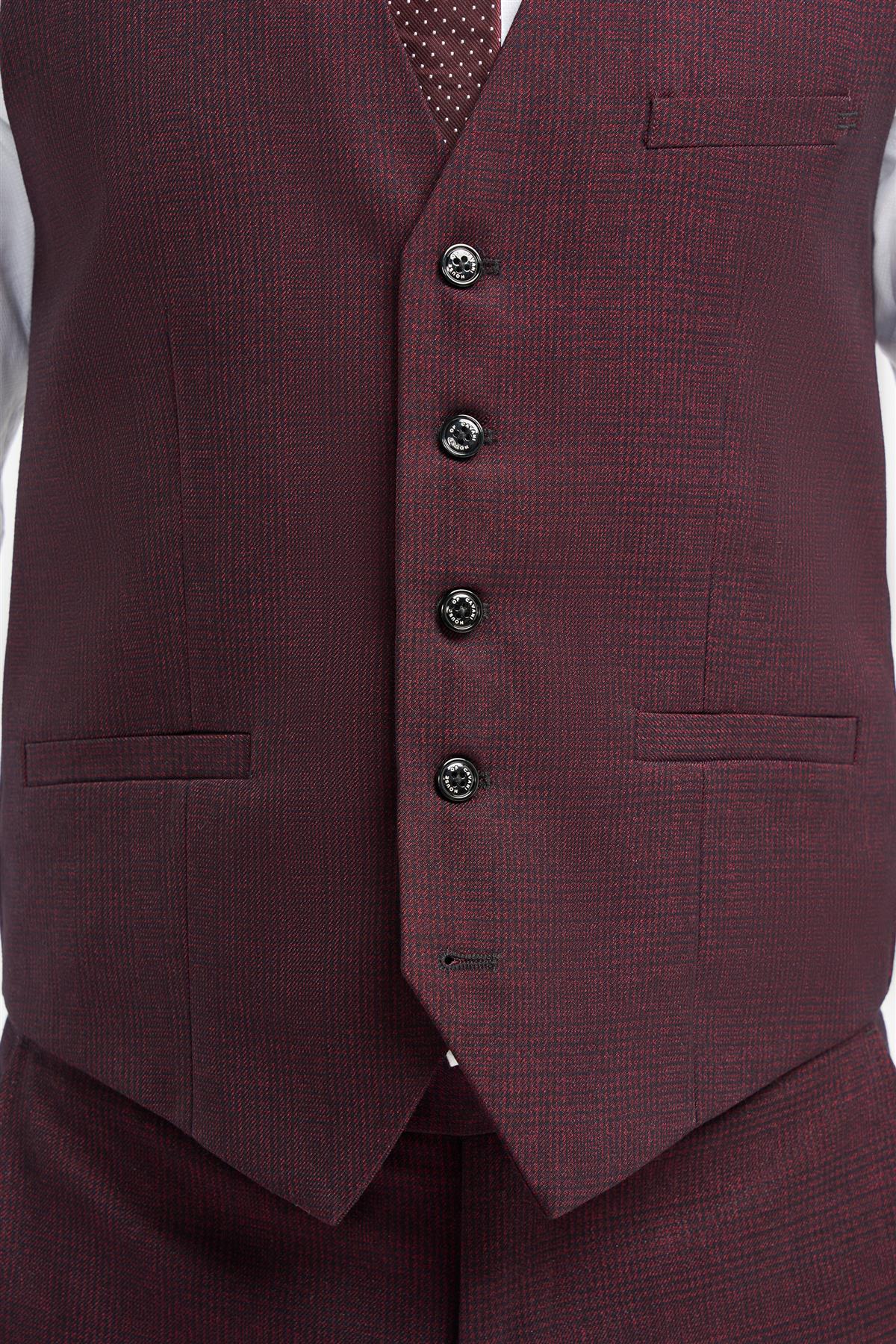 Caridi - Gilet a quadri bordeaux da uomo