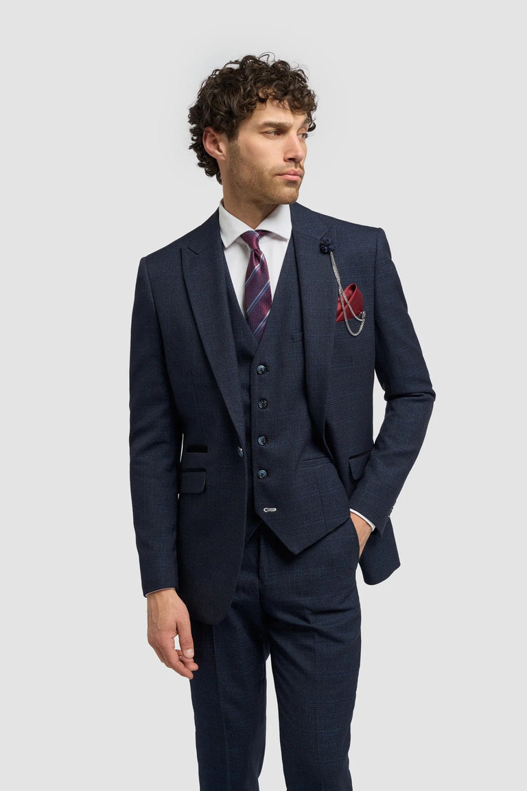 Caridi - Blazer da uomo in tweed blu navy