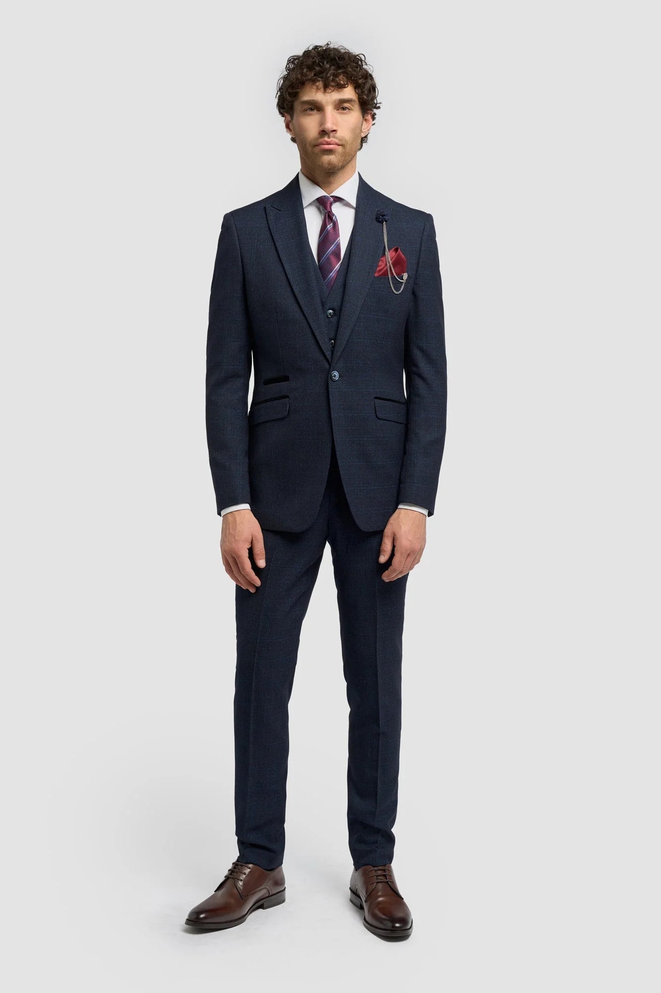 Caridi - Blazer da uomo in tweed blu navy