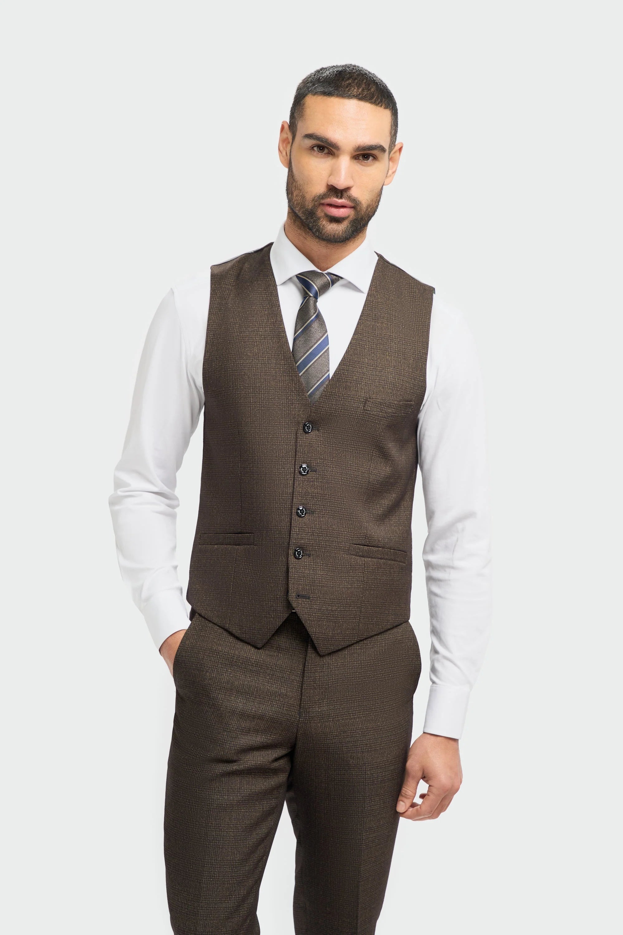 Caridi - Gilet da uomo in tweed marrone