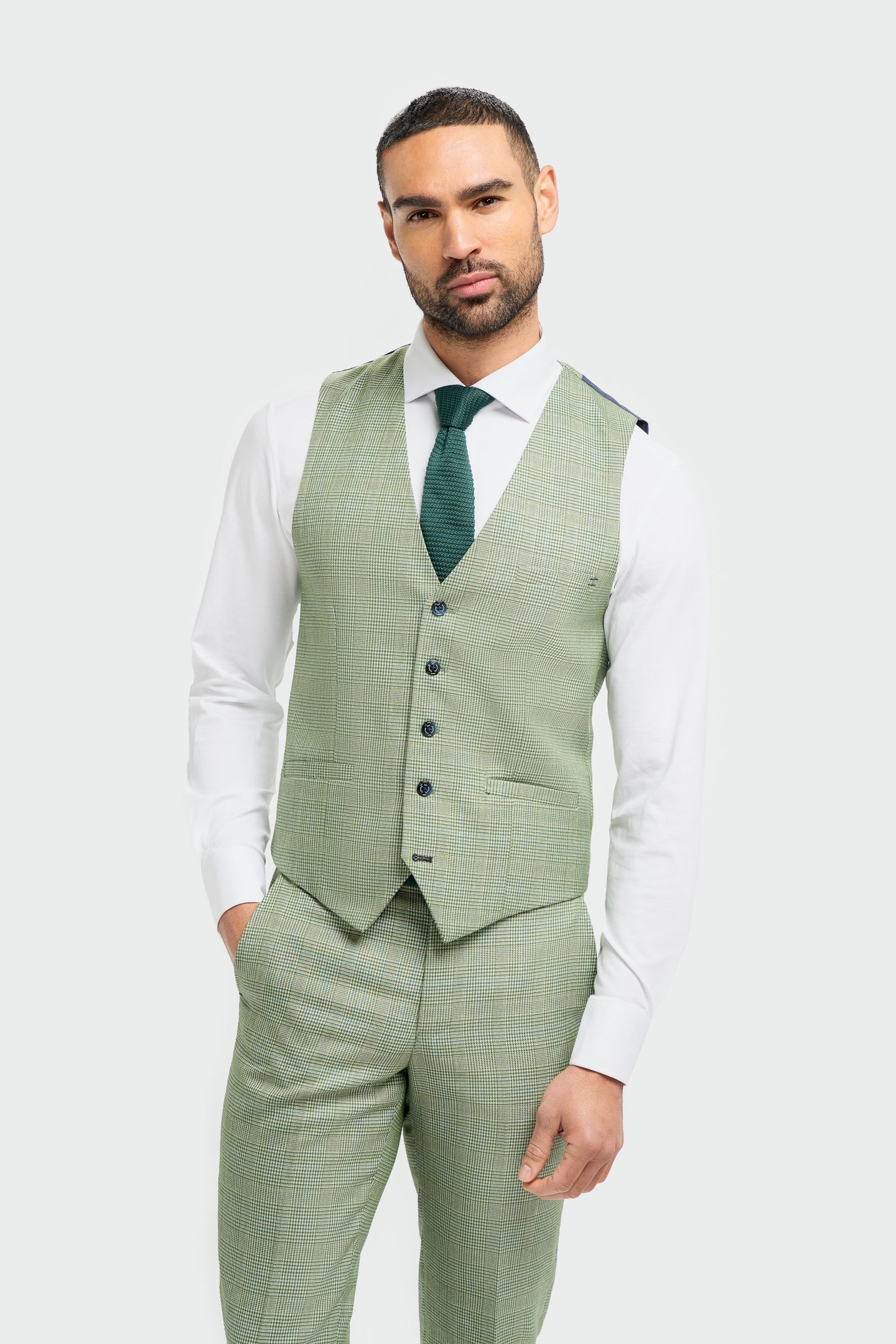 Caridi - Gilet a quadri verde salvia da uomo
