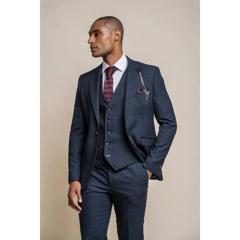 Caridi - Blazer da uomo in tweed blu navy