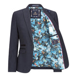 Caridi - Giacca blazer in lana con motivo a quadri blu navy in tweed da donna, anni '20