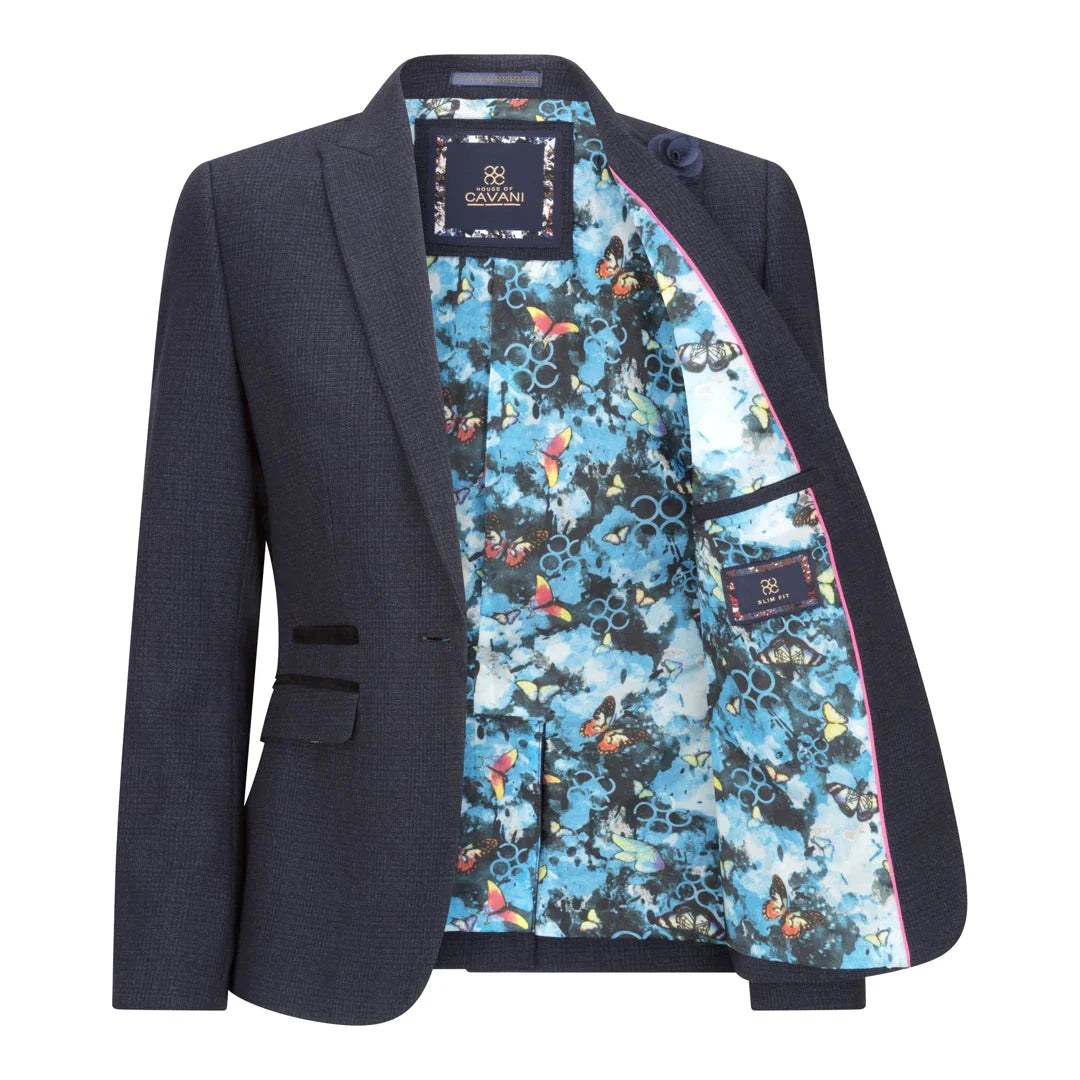 Caridi - Giacca blazer in lana con motivo a quadri blu navy in tweed da donna, anni '20