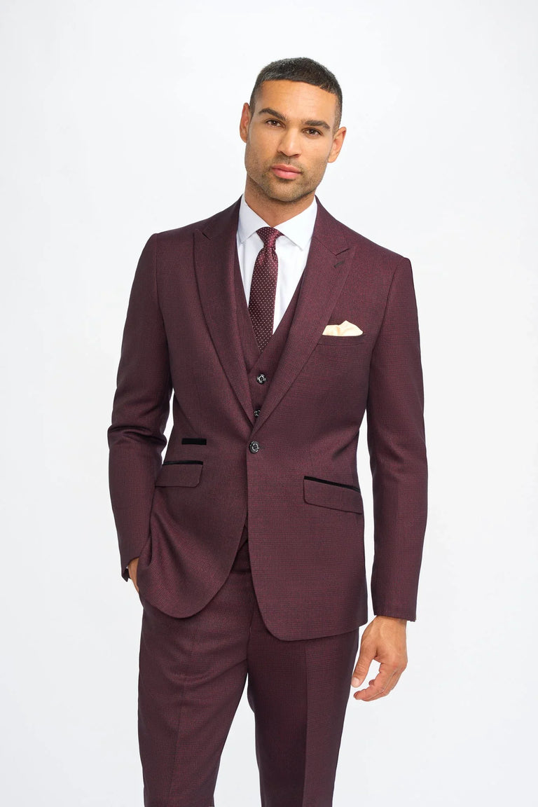 Caridi - Blazer a quadri bordeaux da uomo