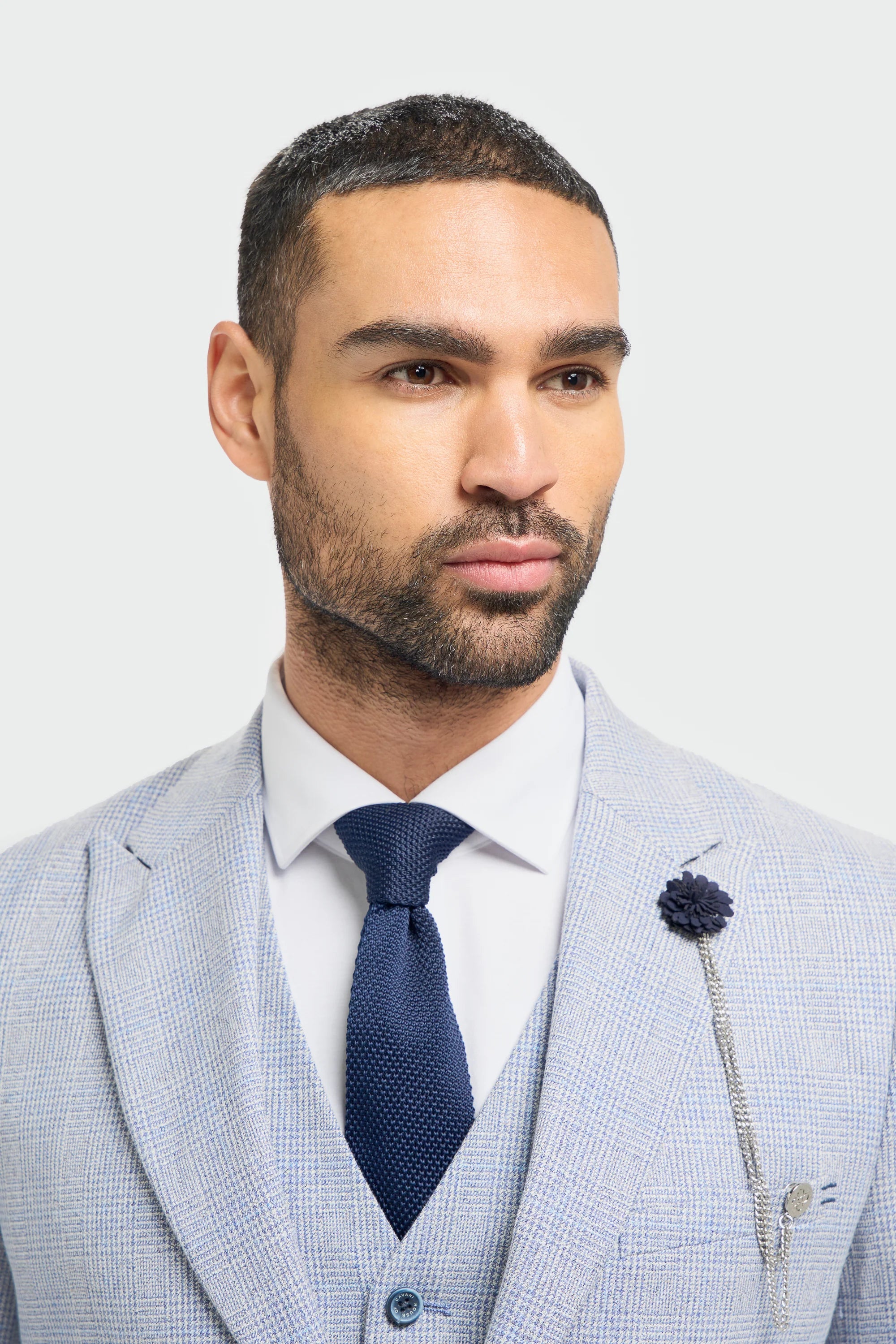 Abito da uomo a 3 pezzi a quadri in tweed azzurro chiaro, vestibilità su misura, stile classico Peaky