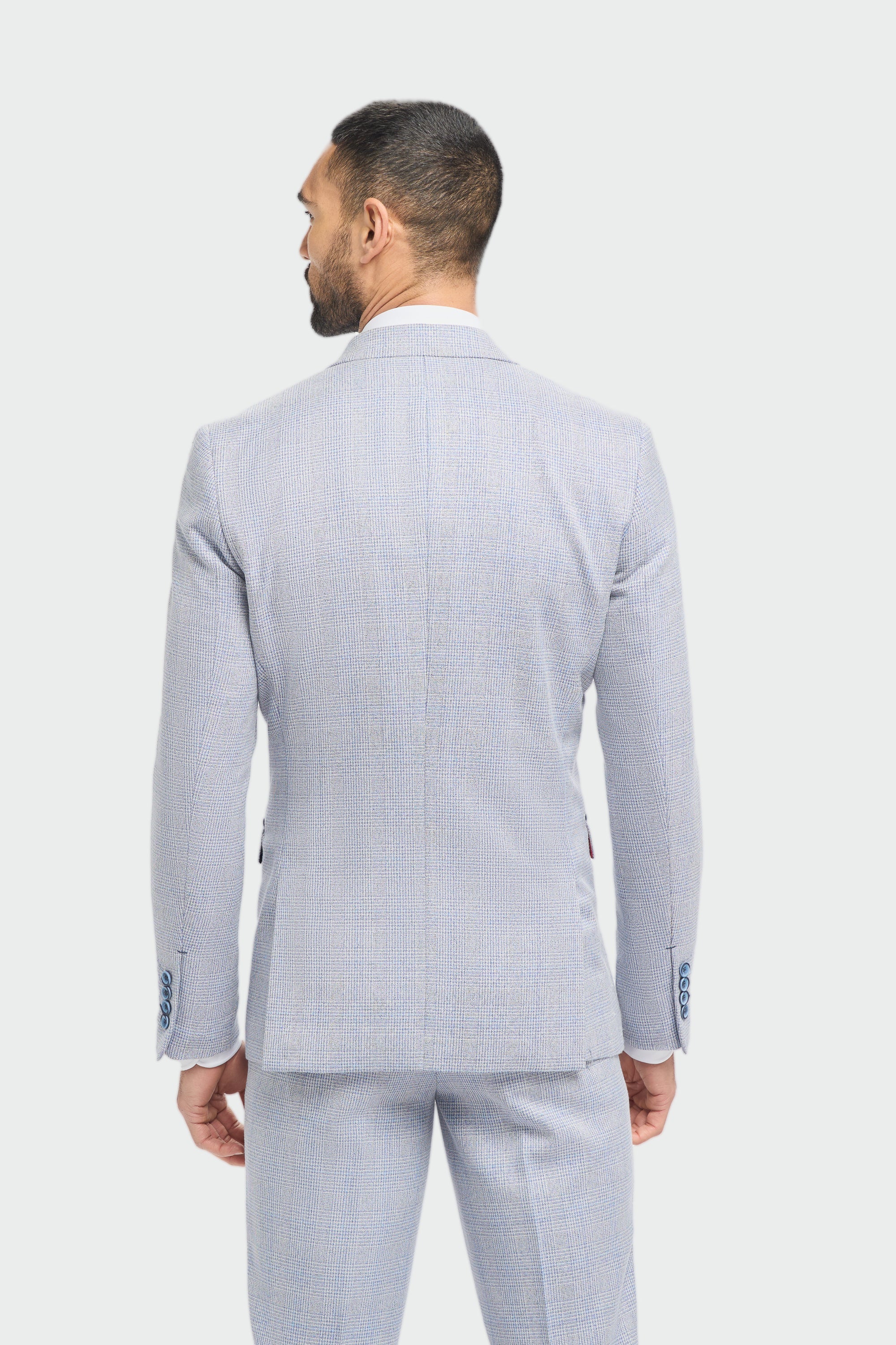 Abito da uomo a 3 pezzi a quadri in tweed azzurro chiaro, vestibilità su misura, stile classico Peaky
