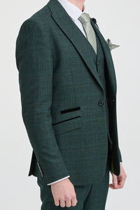 Abito da uomo a 3 pezzi a quadri in tweed verde oliva su misura per matrimonio Peaky Classic