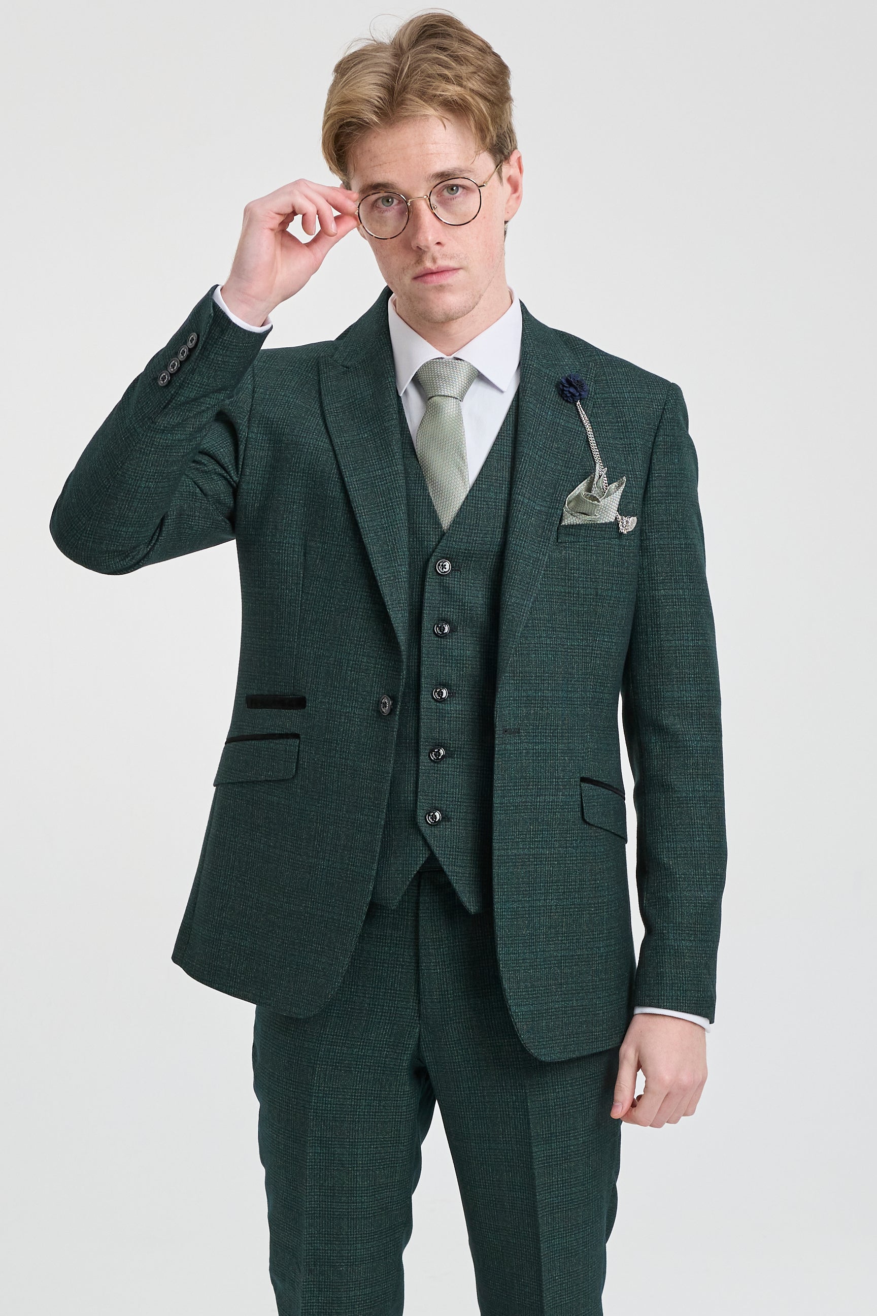 Abito da uomo a 3 pezzi a quadri in tweed verde oliva su misura per matrimonio Peaky Classic