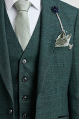 Abito da uomo a 3 pezzi a quadri in tweed verde oliva su misura per matrimonio Peaky Classic