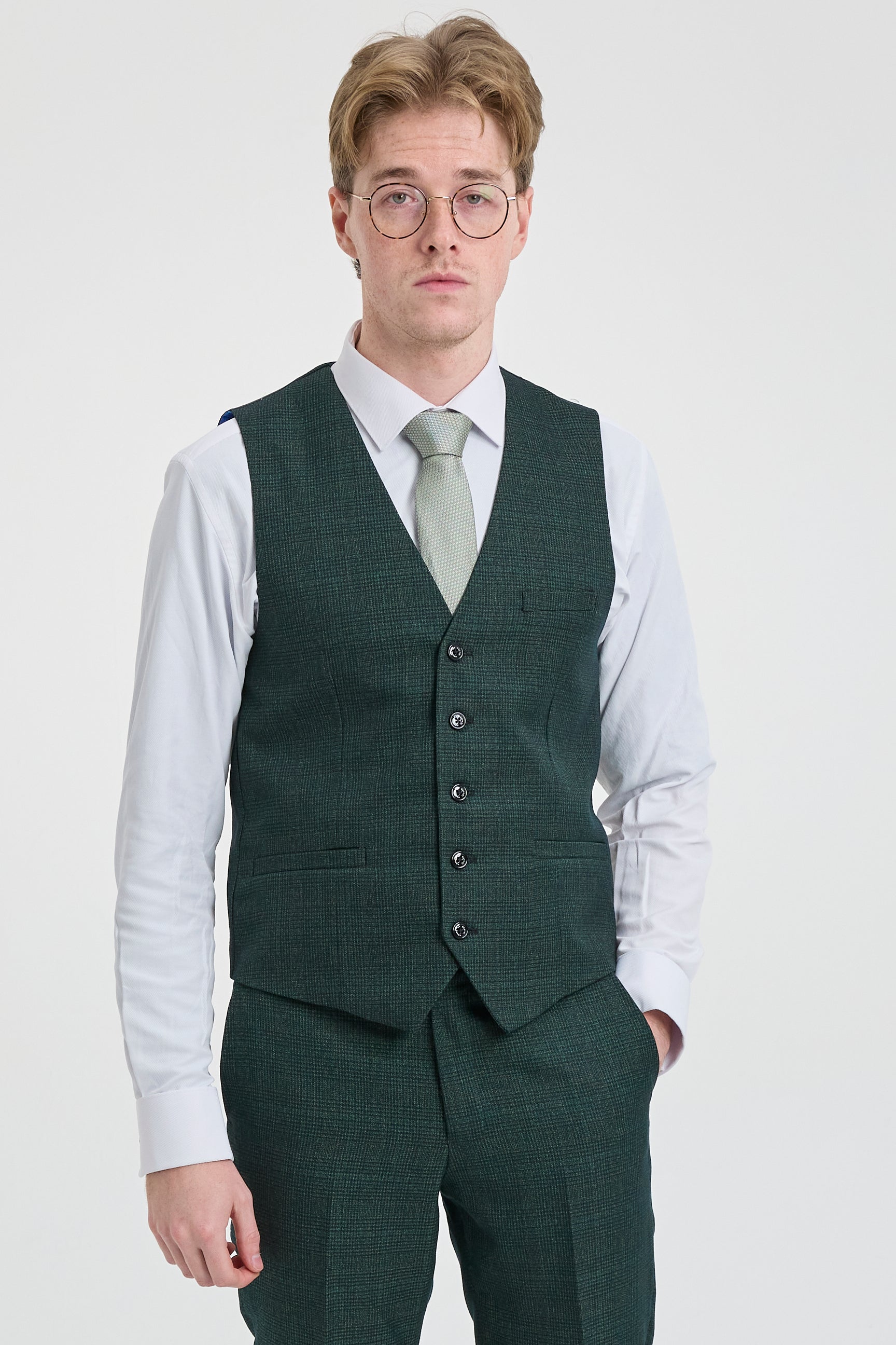 Abito da uomo a 3 pezzi a quadri in tweed verde oliva su misura per matrimonio Peaky Classic
