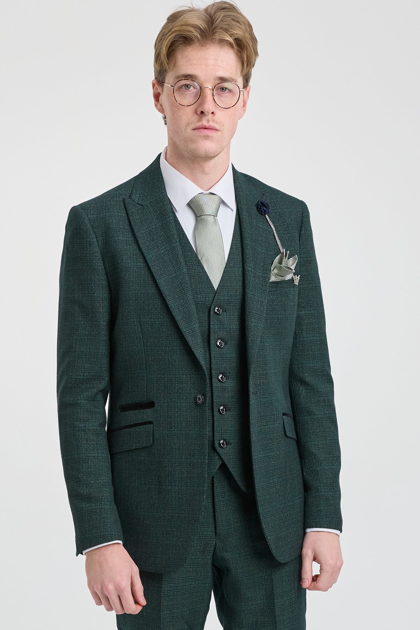 Abito da uomo a 3 pezzi a quadri in tweed verde oliva su misura per matrimonio Peaky Classic