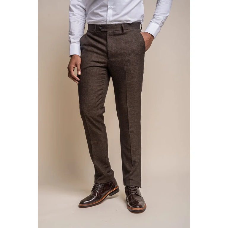 Caridi - Pantaloni da uomo in tweed marrone