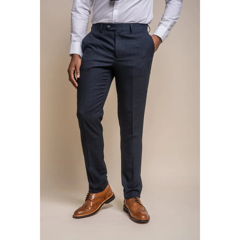 Caridi - Pantaloni da uomo in tweed blu navy
