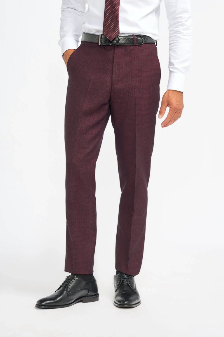 Caridi - Pantaloni a quadri bordeaux da uomo