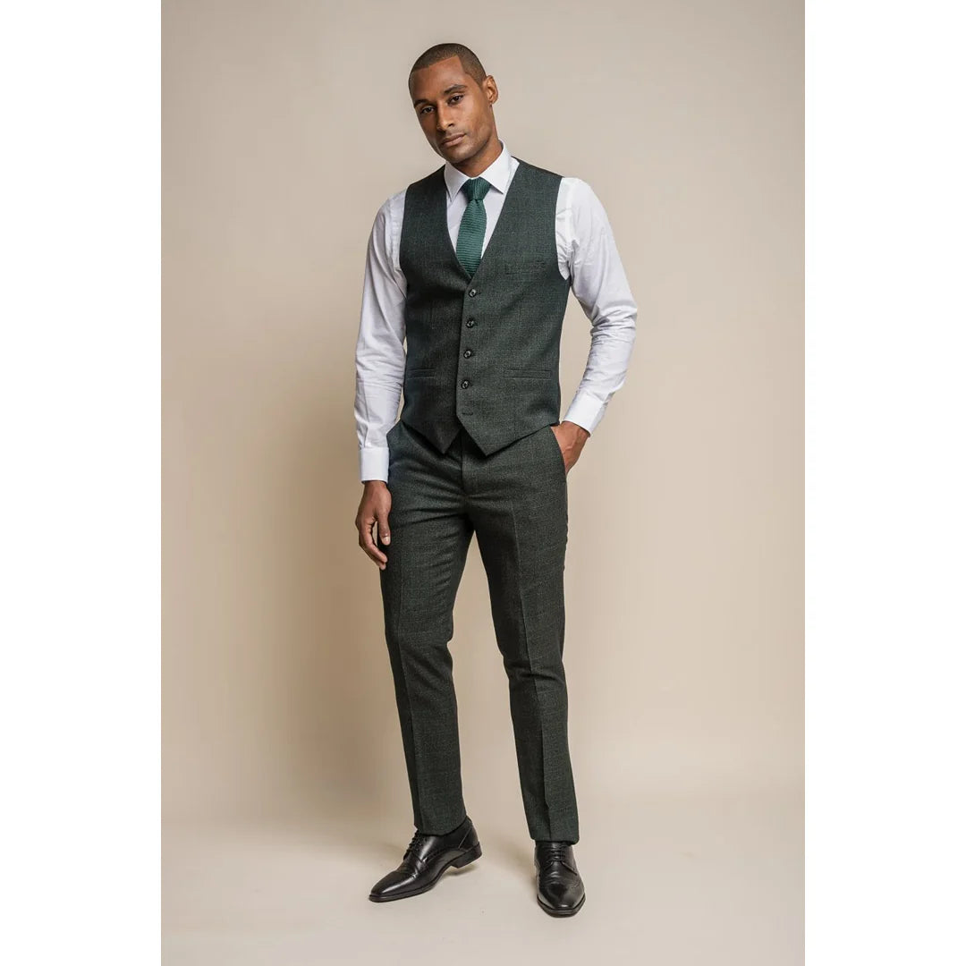 Caridi - Men's Olive Green Tweed Waistcoat