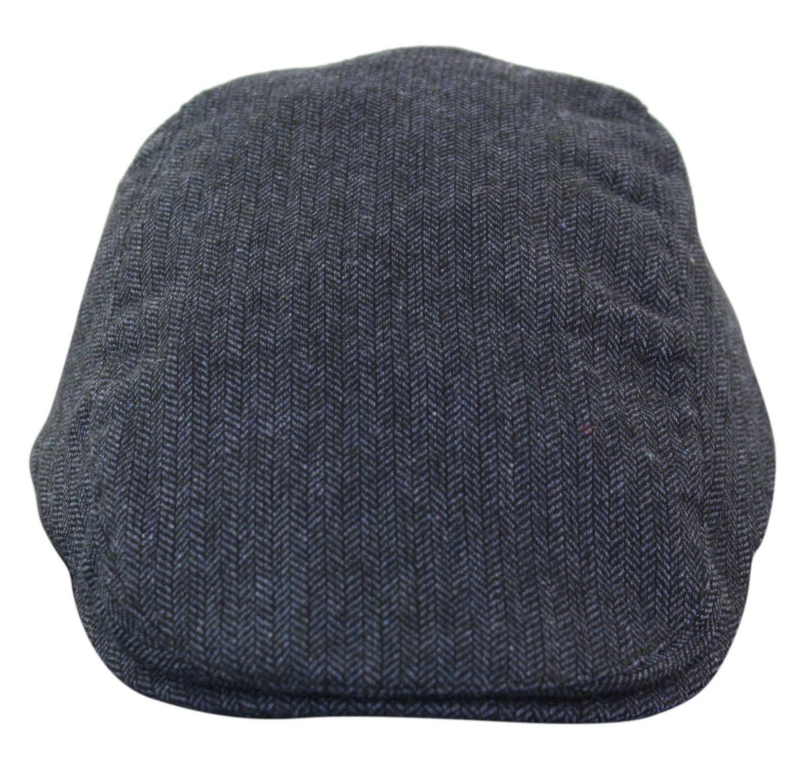 Cavani Martez Hat - Mens Grandad Hat Navy Blue Flat Cap Herringbone Vintage Retro Del Boy Classic Gatsby Peaky Blinders