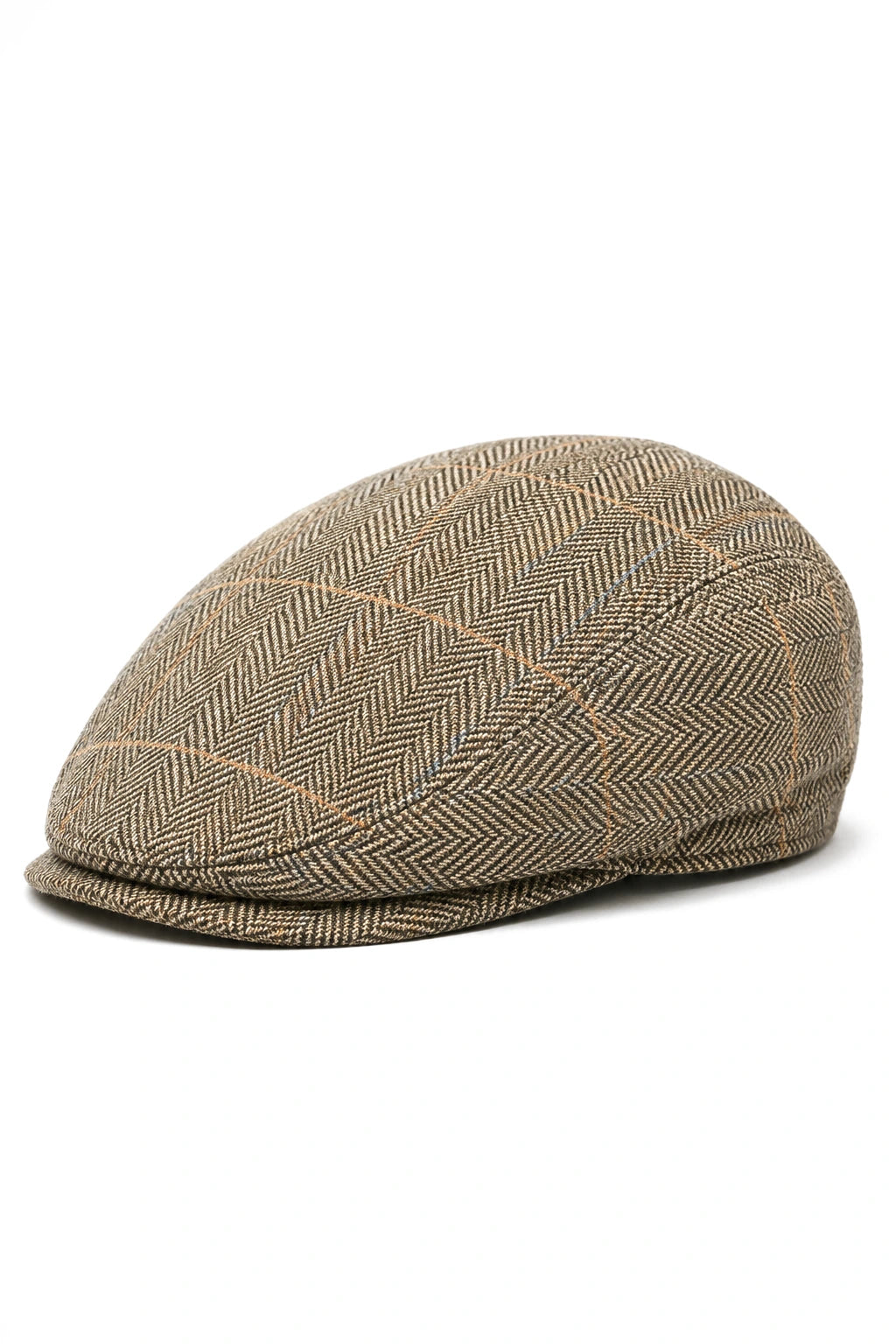 Cavani Albert - Coppola in tweed da uomo - Cappelli piatti in tweed a spina di pesce in lana vintage - Marrone chiaro/Grigio antracite