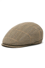 Cavani Albert - Coppola in tweed da uomo - Cappelli piatti in tweed a spina di pesce in lana vintage - Marrone chiaro/Grigio antracite