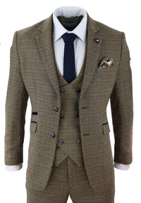 Cavani Ascari - Men's 3 Piece Oak Brown Tweed Check Suit