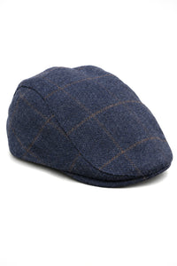 Cavani Kempson Flat Cap - Cappello da nonno vintage da uomo in tweed e lana a quadri - Verde oliva/Blu navy