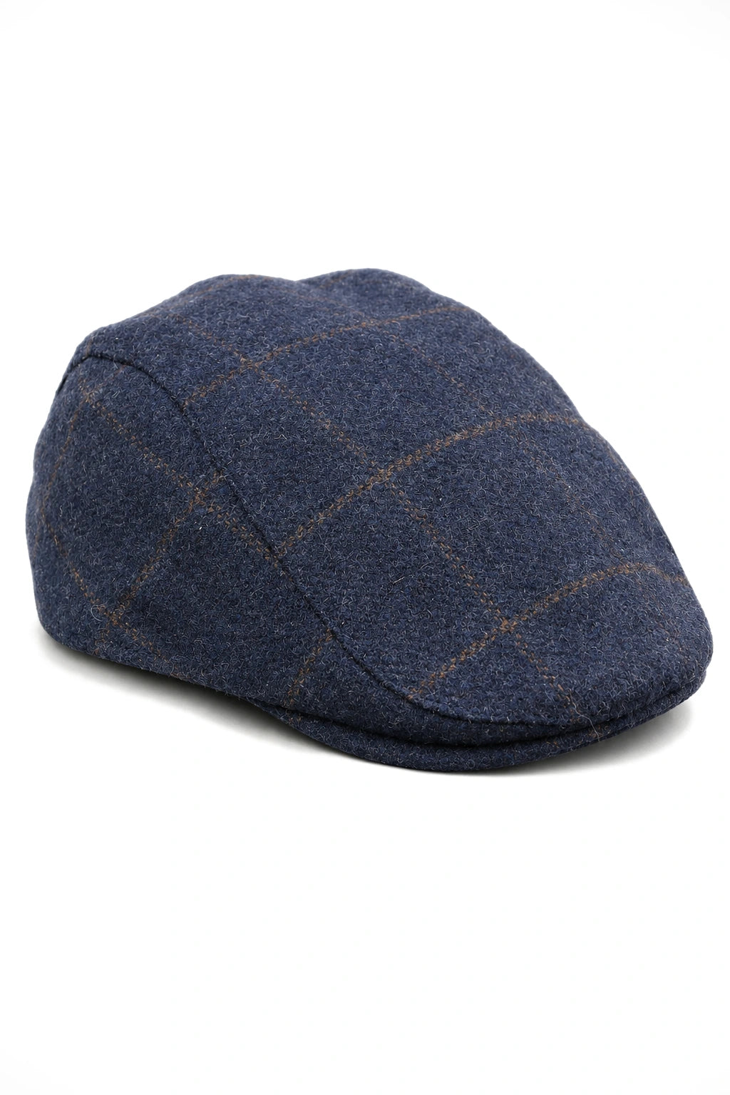 Cavani Kempson Flat Cap - Cappello da nonno vintage da uomo in tweed e lana a quadri - Verde oliva/Blu navy