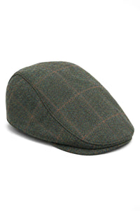 Cavani Kempson Flat Cap - Cappello da nonno vintage da uomo in tweed e lana a quadri - Verde oliva/Blu navy