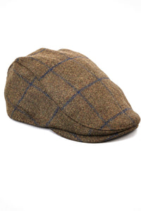 Cavani Kempson Flat Cap - Cappello da nonno vintage da uomo in tweed e lana a quadri - Verde oliva/Blu navy