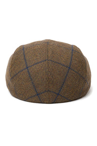 Cavani Kempson Flat Cap - Cappello da nonno vintage da uomo in tweed e lana a quadri - Verde oliva/Blu navy