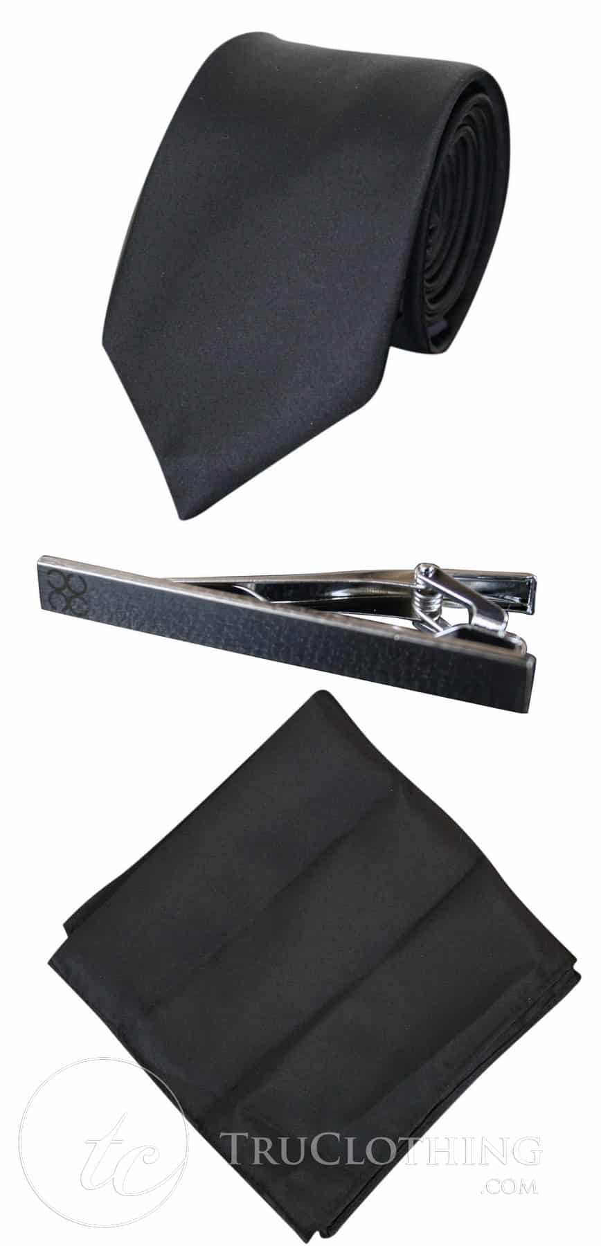 Cavani Satin Tie - Mens Matching Satin Silk Tie Hanky Hankerchief & Tie Clip Polka Dot Wedding Prom Office
