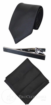 Cavani Satin Tie - Mens Matching Satin Silk Tie Hanky Hankerchief & Tie Clip Polka Dot Wedding Prom Office