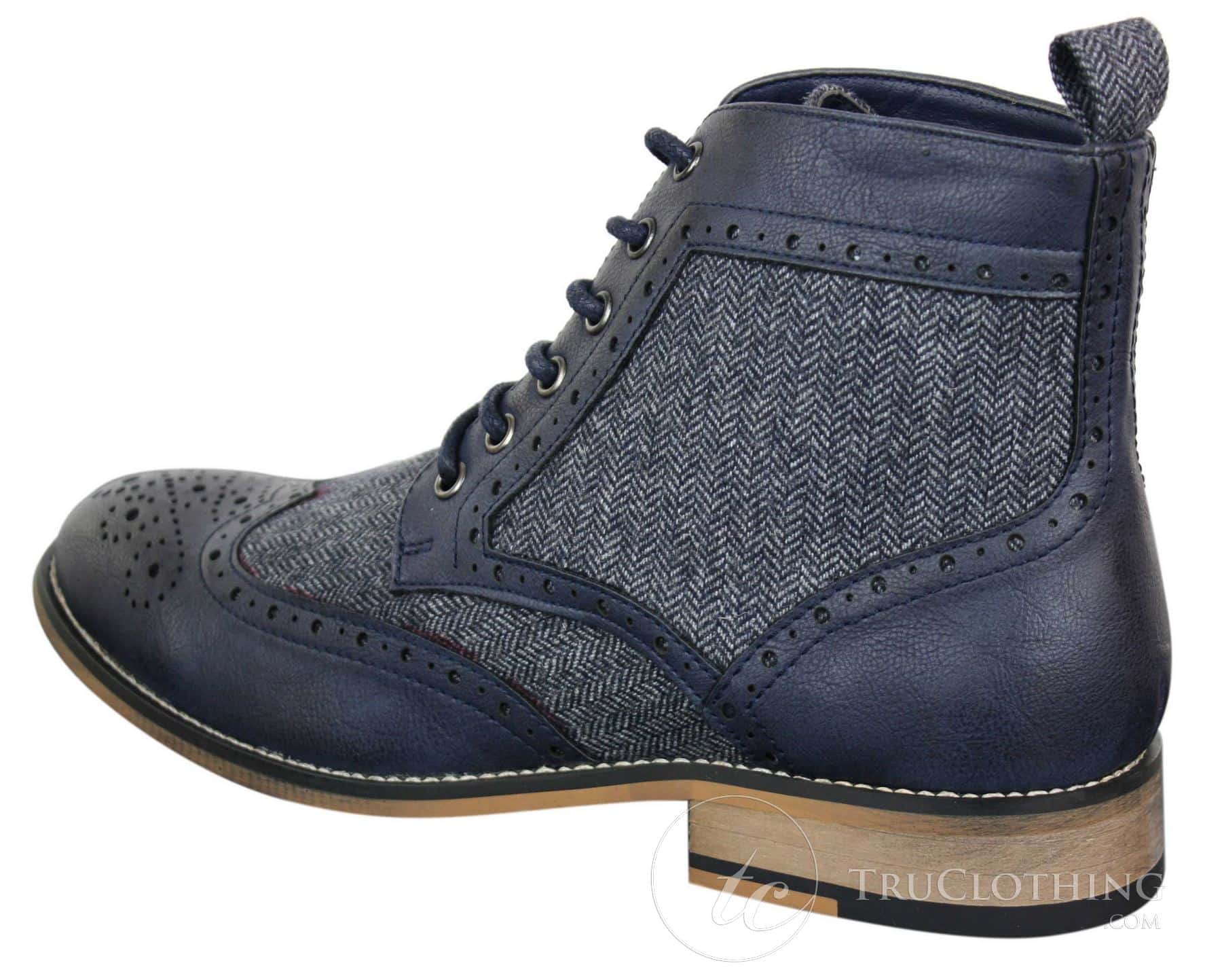 Cavani Sherlock - Mens Leather & Tweed Herringbone Ankle Boots