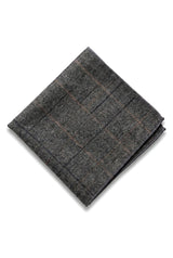 Cravatta in tweed a quadri grigio antracite con fazzoletto e fermacravatta - Grigio antracite
