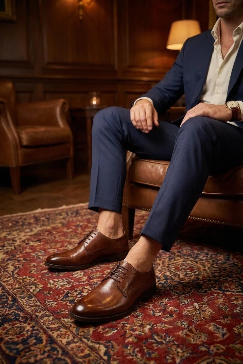 Chester - Scarpe Derby da uomo color cuoio lucido