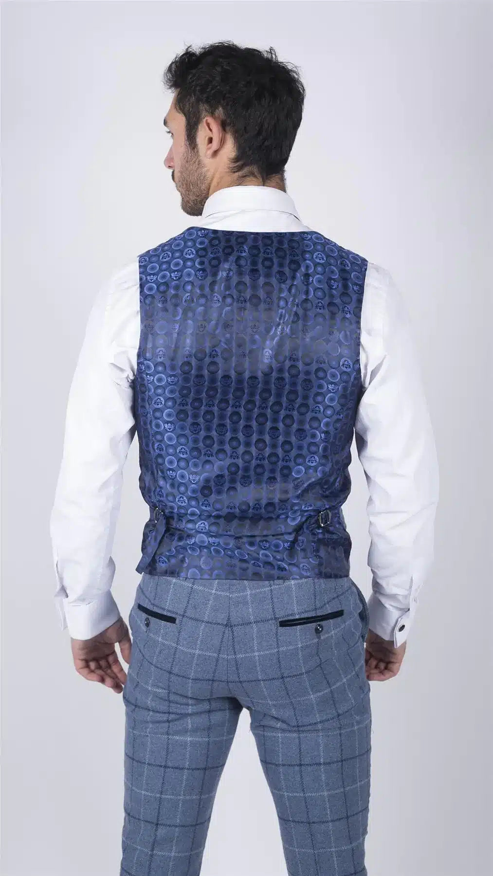 Mens Marc Darcy Light Blue Navy Check Waistcoat Smart Casual Tweed Slim Fit Clinton