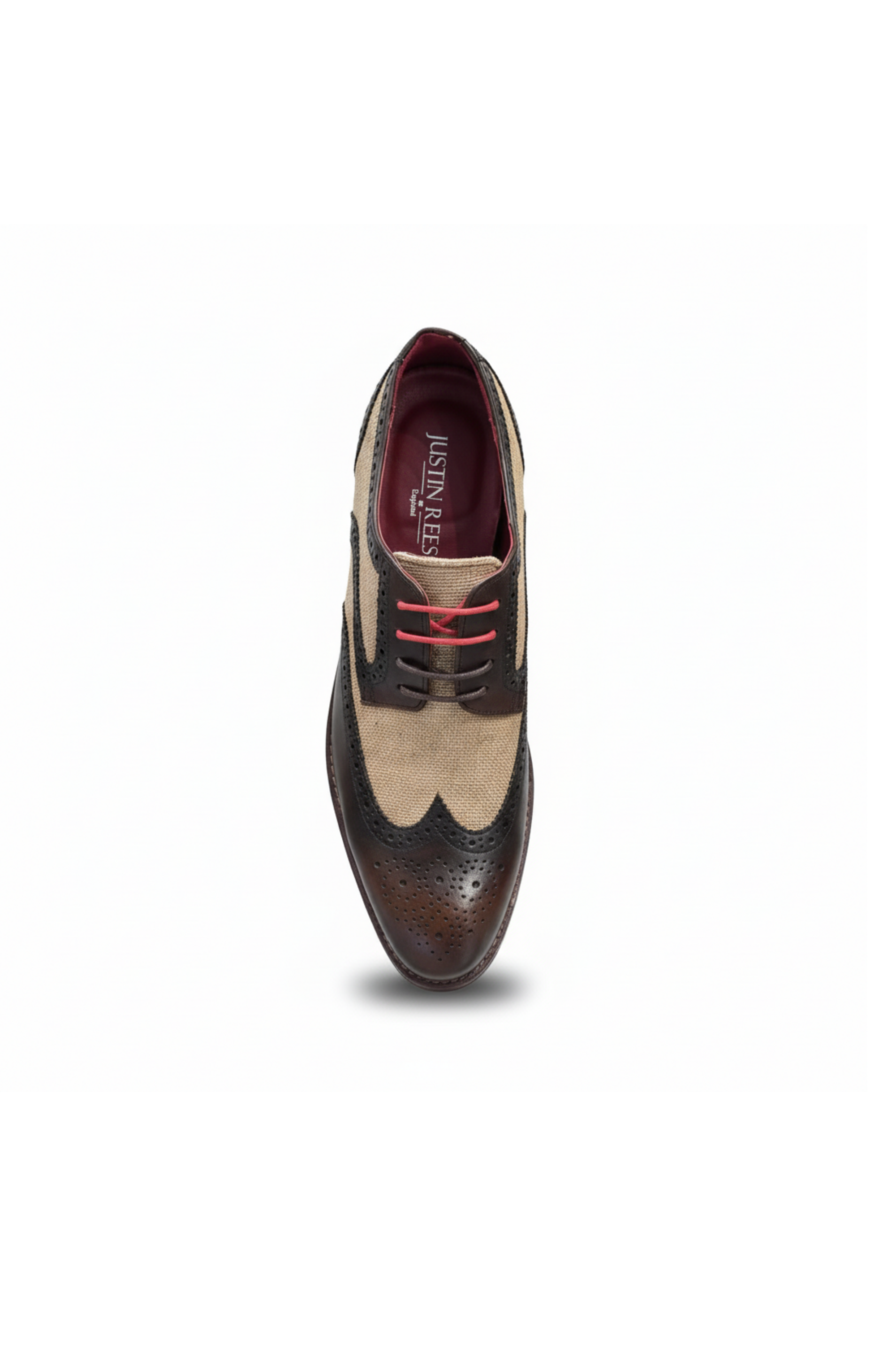 Cole - Scarpe brogue da uomo in pelle marrone con dettagli in tela