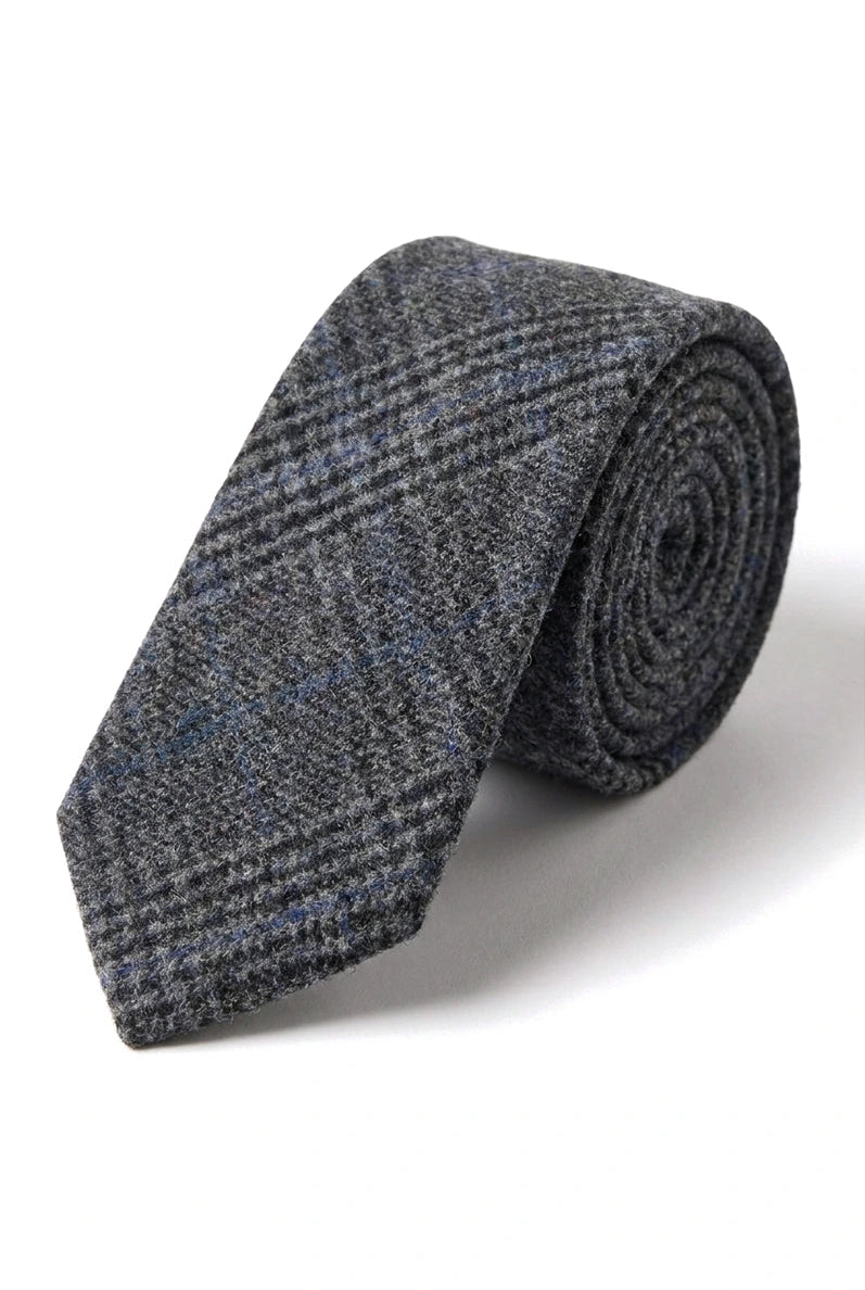 Confronta i colori Cravatta da taschino grigia a spina di pesce in tweed da uomo, classica a quadri