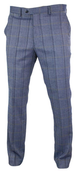 Cavani Connall - Mens Classic Tweed Check Vintage Trousers - Blue