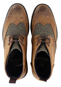 Mens Leather & Tweed Laced Ankle Boots