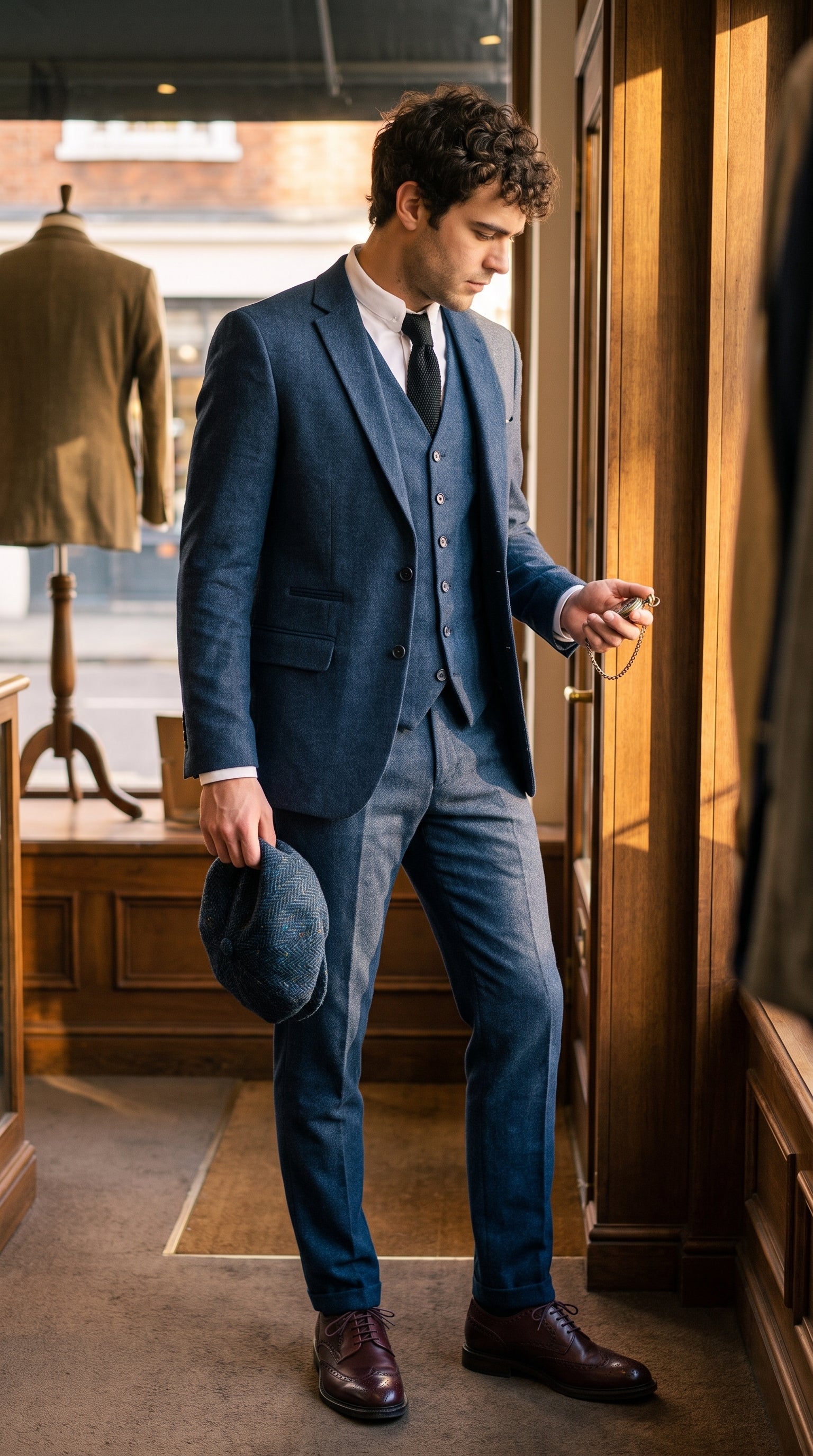 Look #828 styled with Abito da uomo in lana blu navy stile Peaky Blinders