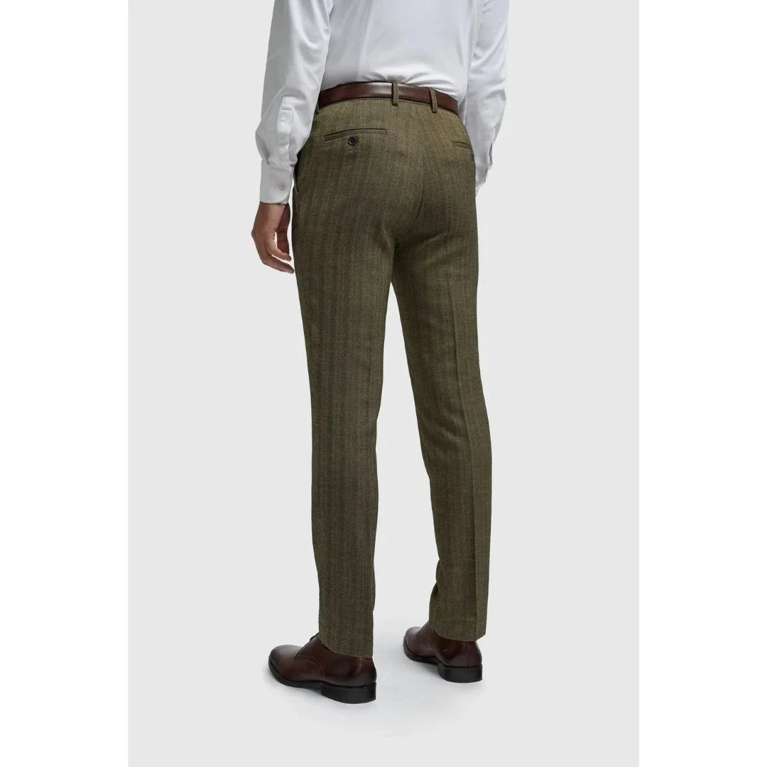 Damon - Pantaloni in tweed verde oliva da uomo