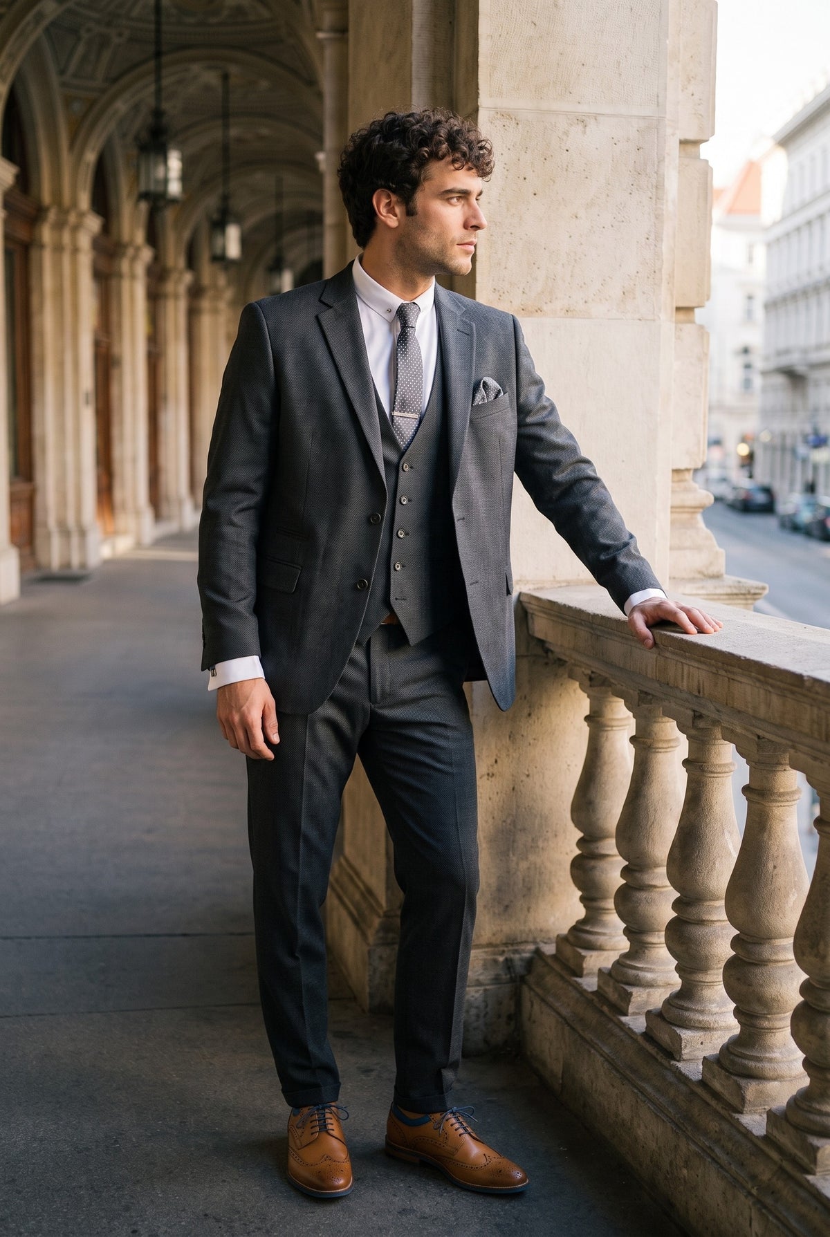 Look #272 styled with Abito classico da uomo IM1, 3 pezzi, tinta unita, vestibilità su misura, color antracite