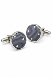 Set regalo cravatta in argento punteggiato, fazzoletto da taschino, gemelli, spilla da cravatta in raso a pois
