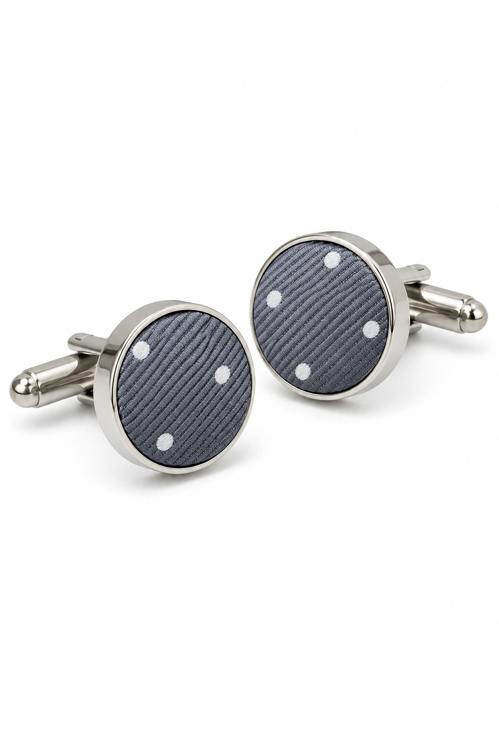 Set regalo cravatta in argento punteggiato, fazzoletto da taschino, gemelli, spilla da cravatta in raso a pois